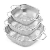 E-far colador cuadrado de acero inoxidable, vista frontal, ideal para escurrir pasta rápidamente