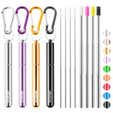 Ecoangel pajillas plegables de acero inoxidable con estuche, ideal para viaje.