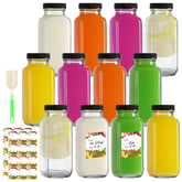 Botellas EkkoVla de vidrio 8oz con tapas negras, ideales para jugos.
