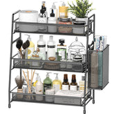 Organizador EKNITEY de encimera 3 niveles, vista frontal, ideal para maximizar espacio en baño.