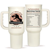 EliteOne Papasaurus Tumbler, vista frontal con dibujo, ideal regalo para papá.