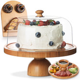 Emojoy base de tarta de bambú de 11 pulgadas con domo para exhibir postres.