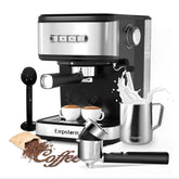 Empstorm cafetera espresso frontal plateada para uso doméstico diario.