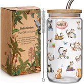 Enanaimg vaso gato vidrio con tapa: ideal para bebidas y presentaciones divertidas.