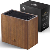 ENOKING porta-cuchillos de acacia XXL, vista frontal para acceso rápido.