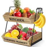 Esbainia cesta de frutas de dos niveles para encimera, organización y frescura.