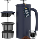 ESPRO P7: vista externa, prensa francesa de acero 304 para café suave sin posos