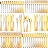 EUIRIO 60 piezas, cubiertos dorados, juego completo para mesa diaria.