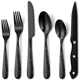 EUIRIO conjunto-cubiertos negro martillado para 8 personas, duradero y apto para lavavajillas.