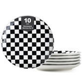 Platos Euisail para cena con diseño cuadriculado negro y blanco, ideal para comidas elegantes