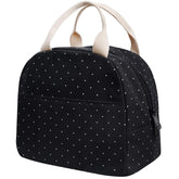 EurCross bolsa de almuerzo compacta negra con lunares, ideal para movilidad diaria.