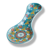 EVANILIFE Reposacucharas hecho a mano en cerámica turquesa, pieza única para tu cocina.