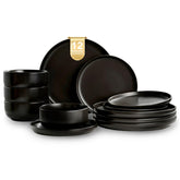 Conjunto EWFEN en negro mate, platos y tazones para comidas diarias.