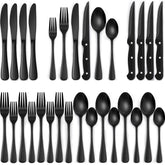 EWFEN set cubiertos negro 24 piezas para cuatro, ideal para cenas diarias