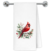 Toalla de cocina Exqcom frente con cardenal navideño para decoración festiva.