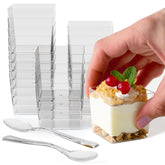 Copas postre mini cuadradas Exquisite, elegantes y desechables para eventos.