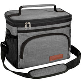 Bolsa ExtraCharm para almuerzo aislada gris con cierre robusto, ideal para comidas seguras