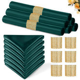 Eychei servilletas satinadas verde oscuro de 12x12, tacto suave para mesa elegante.