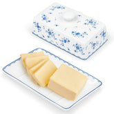 fanquare mantequillera de porcelana con tapa azul y blanco, diseño elegante para la encimera
