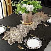 FAVE camino de mesa dorado con flor, ideal para bodas y banquetes.