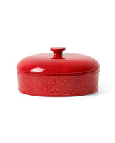 FE Cerámico Calentador de Tortillas con bordado en encaje rojo para la mesa.