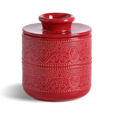 FE FUN ELEMENTS Butter Crock con tapa roja, lista para servir mantequilla