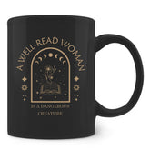 Taza FHUGX para amantes de libros, cerámica negra 11 oz, lectura cómoda.
