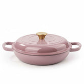 Braiser Fijinhom 3qt esmaltada rosa con tapa cerrada, cocción uniforme para platos sabrosos.