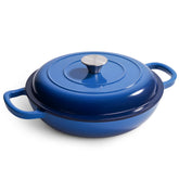 Braiser Fijinhom 3 cuartos, vista general en azul, diseño robusto y distribución uniforme del calor.