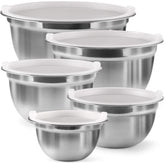 FineDine tazones para mezclar de acero inoxidable con tapas, juego de 5 para toda la cocina.