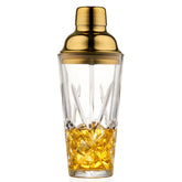 Fioance coctelera dorada martini cristal, cócteles elegantes en casa.