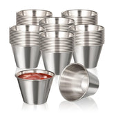 Vasos de salsa Fit Meal Prep de acero inoxidable, 2.5 oz, ideales para porciones individuales.