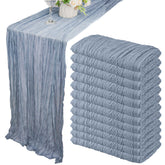 Mantel de gasa Fivenl azul polvoriento, 35x120 cm, ideal para bodas y cenas elegantes.