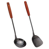 Espátula FJNATINH para sartén tipo wok con mango de madera, duradera para salteados