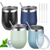 Vaso FLIFQI Vino sin tallo de 12 onzas con tapa, mantiene bebidas a temperatura estable.
