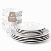 FOBENTA platos de 10 pulgadas con relieve, ideal para cenas elegantes en casa.
