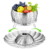 FOFAYU Cesta de vapor para verduras en acero 304; mantiene sabor y nutrientes al vapor.