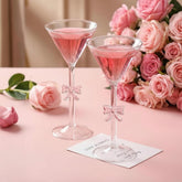FoldTier vasos Martini con lazo rosado, set de dos, ideal para brindis elegantes.