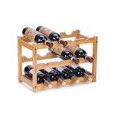 FOSTERSOURCE estante de vino en bambú natural, frente, display compacto para 12 botellas
