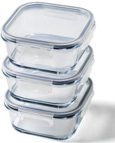 Franklin Lade contenedores de vidrio 27 oz cuadrados, tres piezas para almacenamiento seguro.