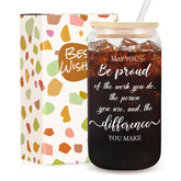 Frerdui vaso vidrio 16oz con tapa y pajilla para uso diario.