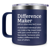 Fufendio Difference Maker Taza 14oz frente a la cámara, lista para beber.