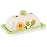 Fungi Fun bandeja mantequilla cerámica con diseño de girasol y abeja en tapa