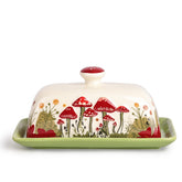 Fungi Fun mantequera seta con tapa blanca, decoración encantadora para la cocina.