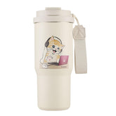 Funkrin Taza aislada con paja integrada y tapa abatible para transporte seguro.