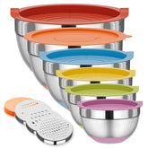 Conjunto Fyrnova de cuencos de mezcla con tapas para guardar alimentos.