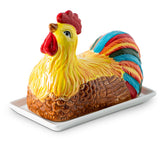 Gabroc mantequillera en forma de pollo colorida con tapa decorativa para la cocina