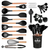 Gaixvny juego de utensilios de cocina 34 piezas con mango de madera antiadherentes