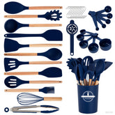 Gaixvny utensilios con mango de madera, agarre ergonómico para cocinar cómodo.