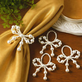 Gandeer anillo servilleta lazo perla, 12 unidades, ideal para bodas y cenas elegantes.
